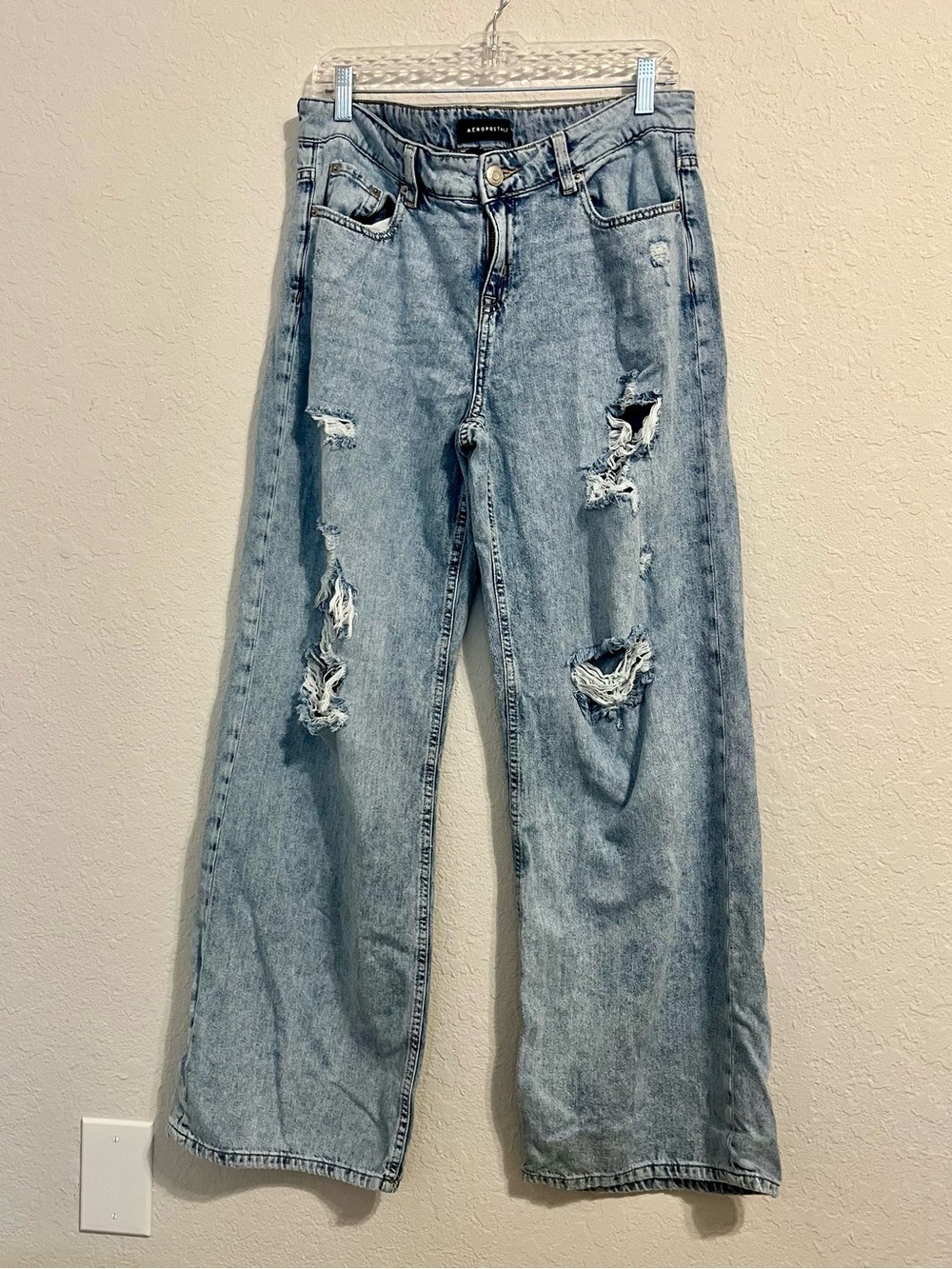 Aeropostale Aero Baggy Wide Leg Jeans 8 Distressed Ripped Thrashed Skater Grunge